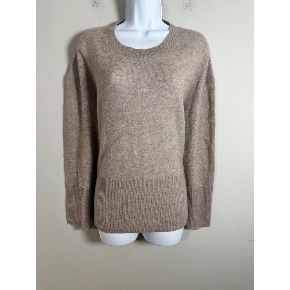 Rachel Zoe Womens XL Taupe 100% 2-Ply Cashmere Crew Neck Side Slit Sweater